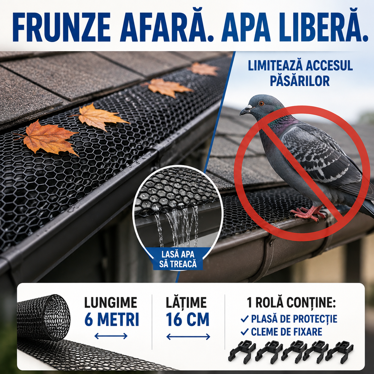 Frunzo - Plasă parafrunzar pentru protecția jgheaburilor