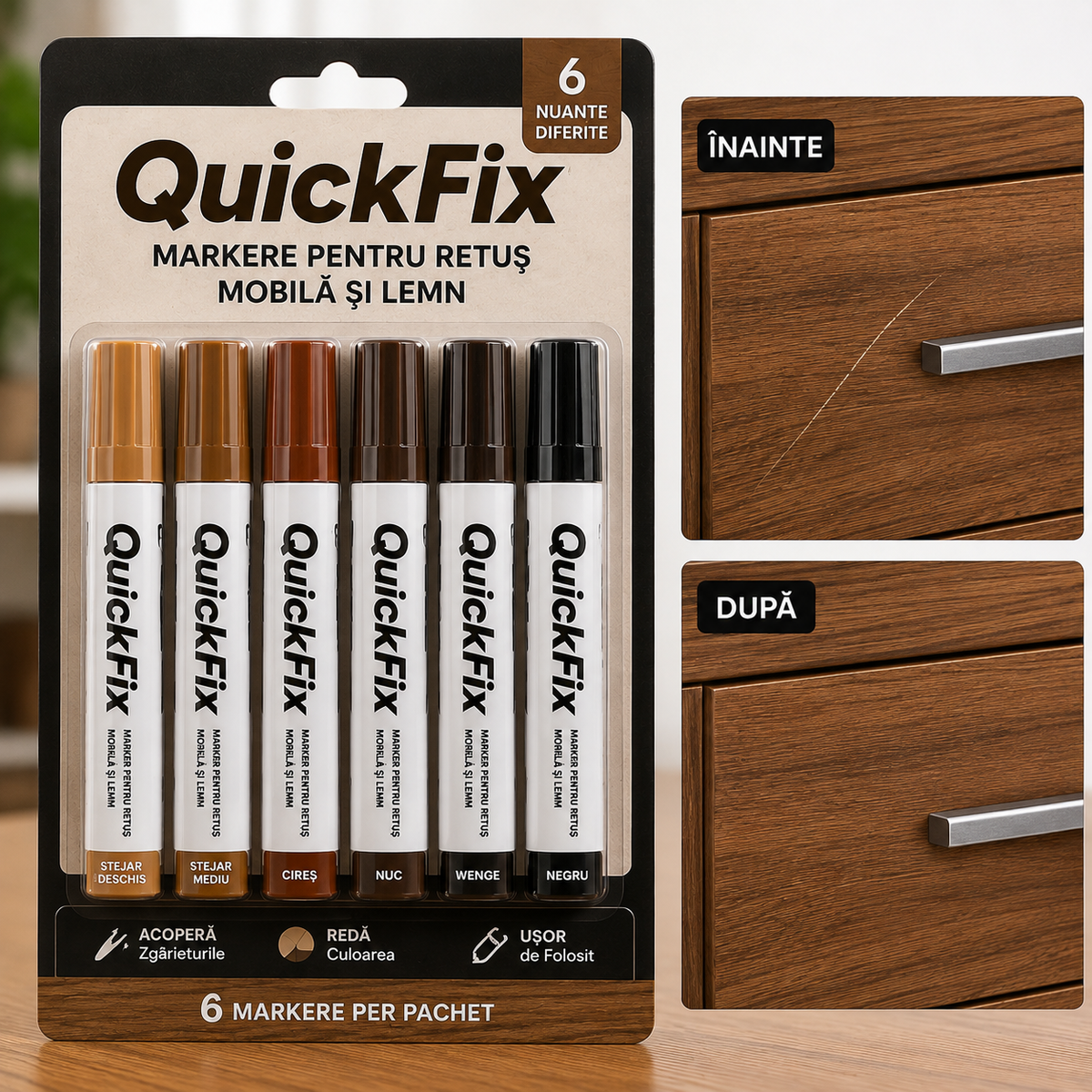 QuickFix - Kit de Retușare al Zgârieturilor din Lemn