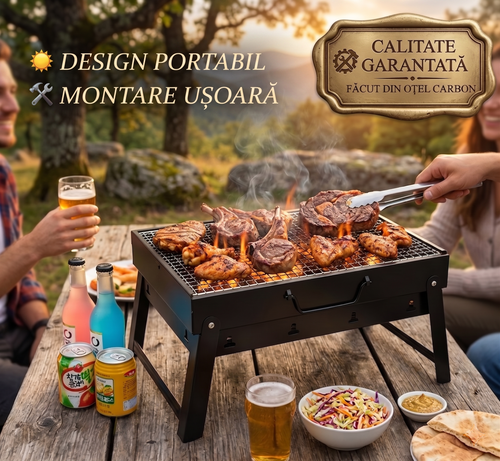 PortaGrill - Grătar Pliabil pentru Picnic și Camping