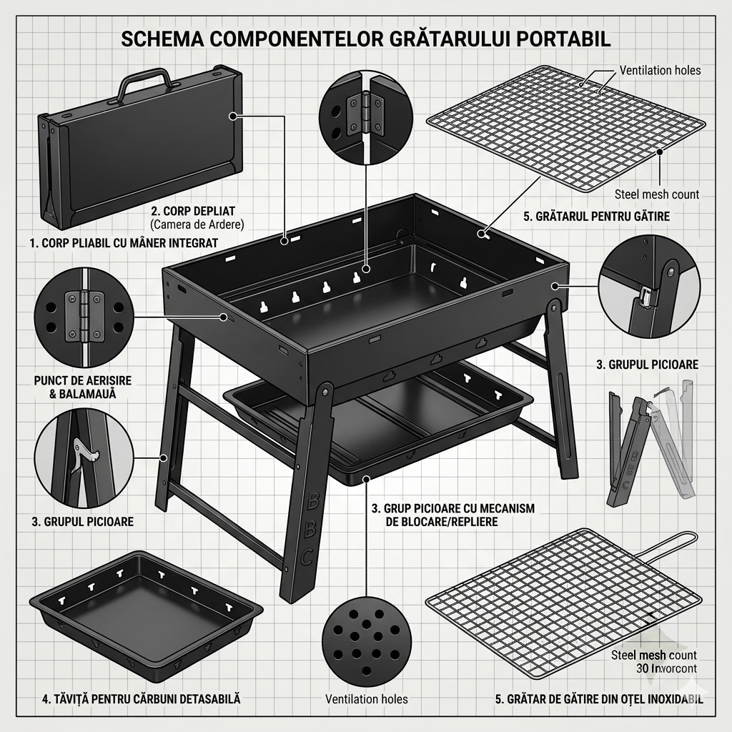 PortaGrill - Grătar Pliabil pentru Picnic și Camping
