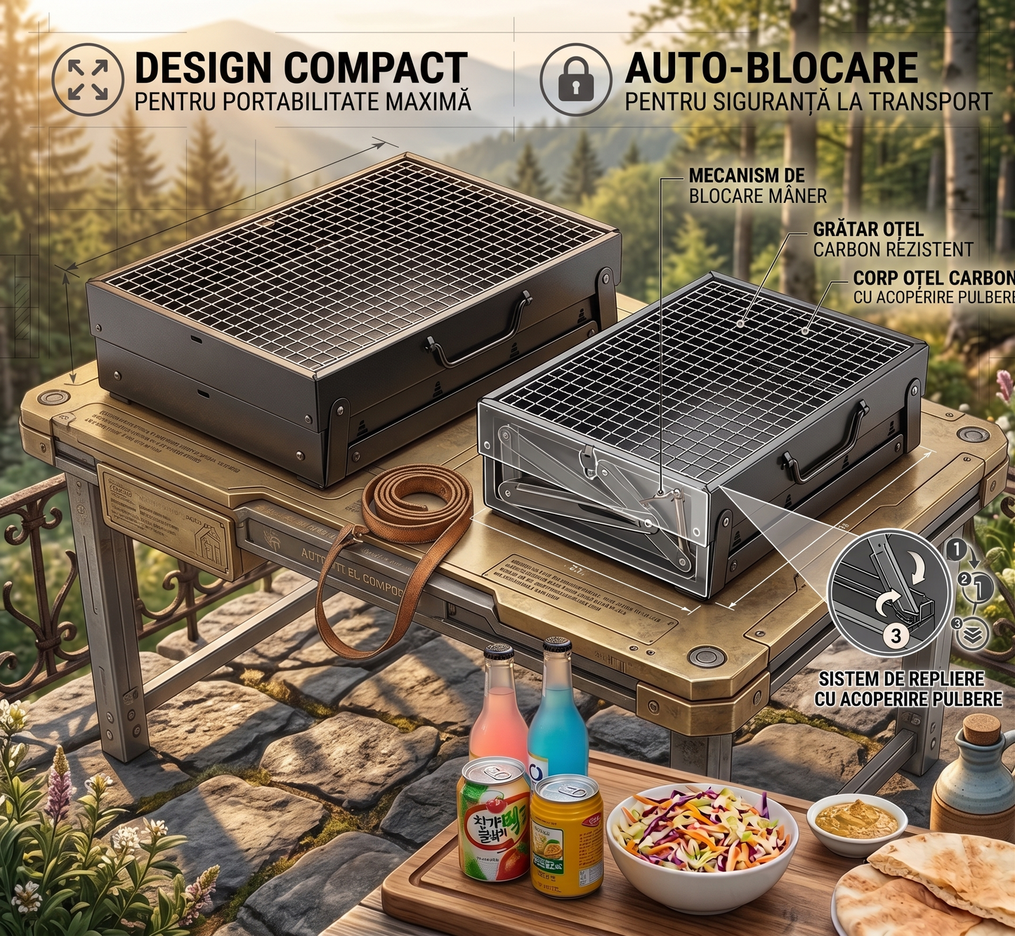 PortaGrill - Grătar Pliabil pentru Picnic și Camping
