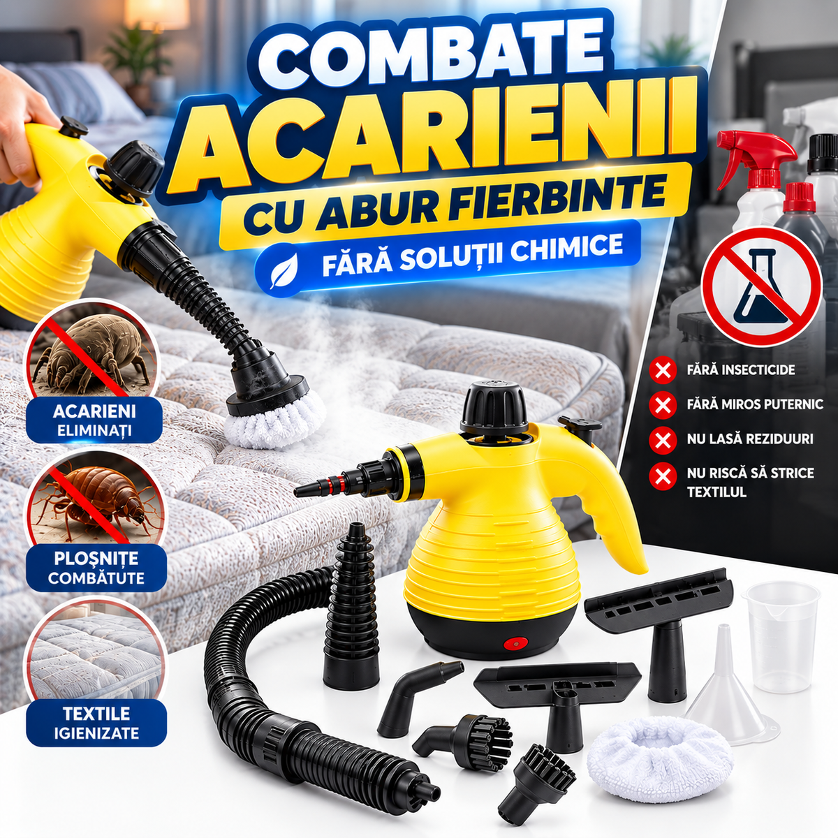 Kit cu Abur Împotriva Acarienilor și Ploșnițelor