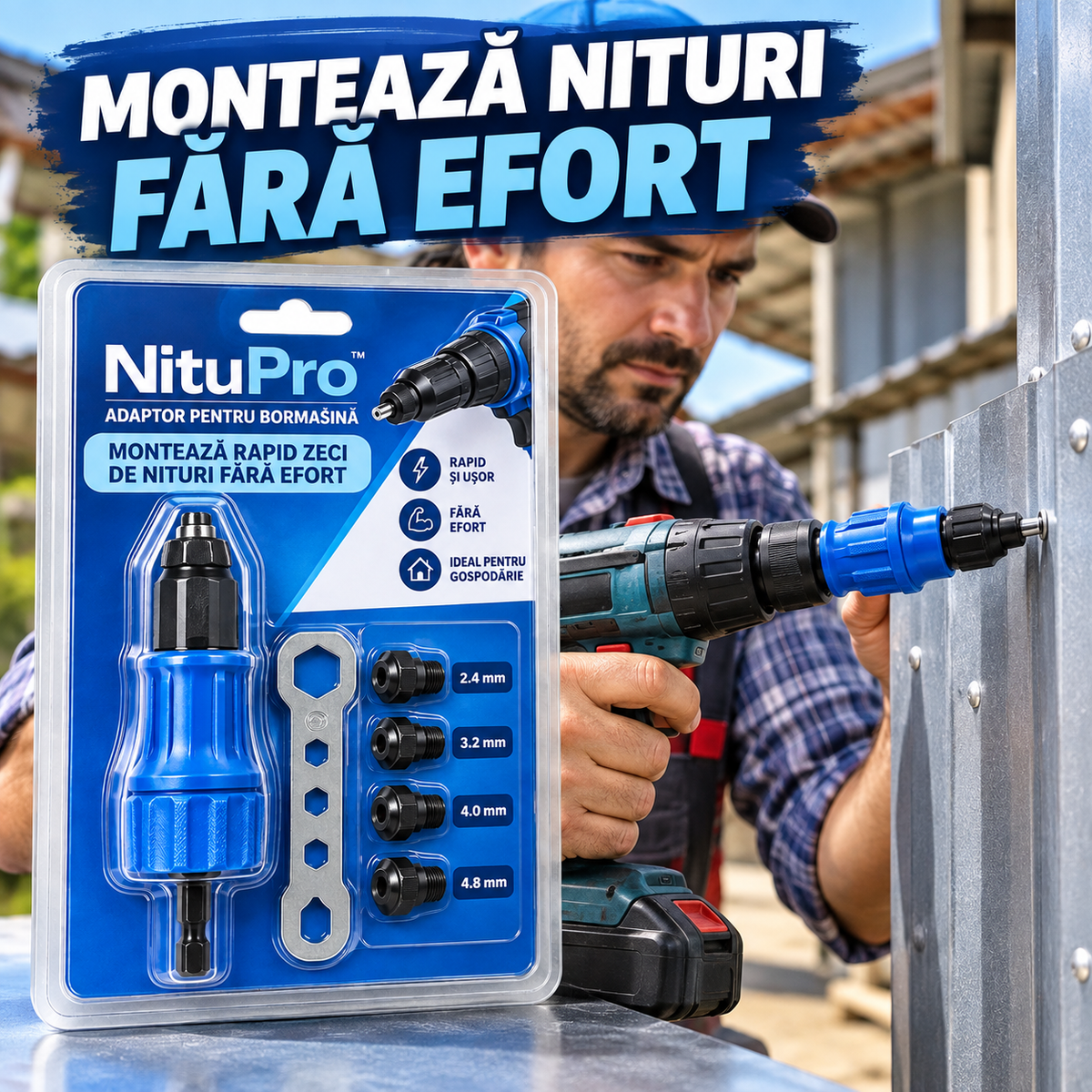 NituPro – Adaptor de Bormașină pentru Nituri